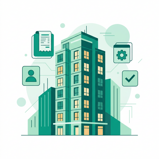 Ilustración de edificio administrado con Crea Hábitat