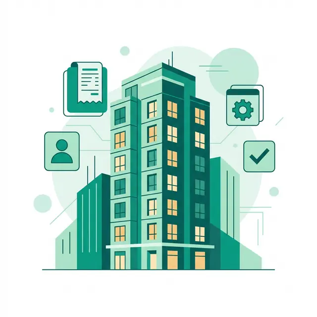 Ilustración de edificio administrado con Crea Hábitat